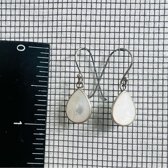 Mother-of-Pearl Teardrop & Sterling Silver Dangly Earrings - Picture 2 of 7